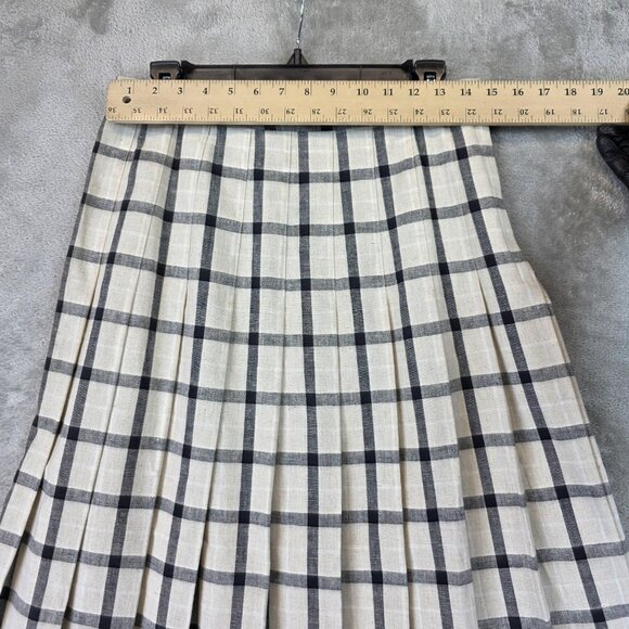 Vintage Cottage Tailor Skirt Womens 12 Beige Black Plaid Pleated Made USA 70s - Picture 2 of 8